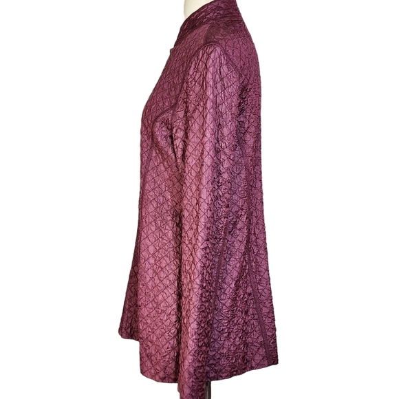 Eileen Fisher 100% Tussah Silk Blazer Jacket in Textured Burgundy Size S - Picture 7 of 12
